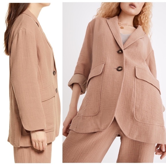 NWT MADEWELL Cotton/Linen Relaxed Fit Slouchy Textured Casual Boyfriend Blazer M - Picture 3 of 9